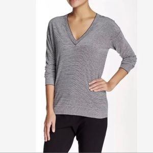 Theory Trulinda Eternal Linen & Wool V- Neck Striped Knitwear Sweater Size M